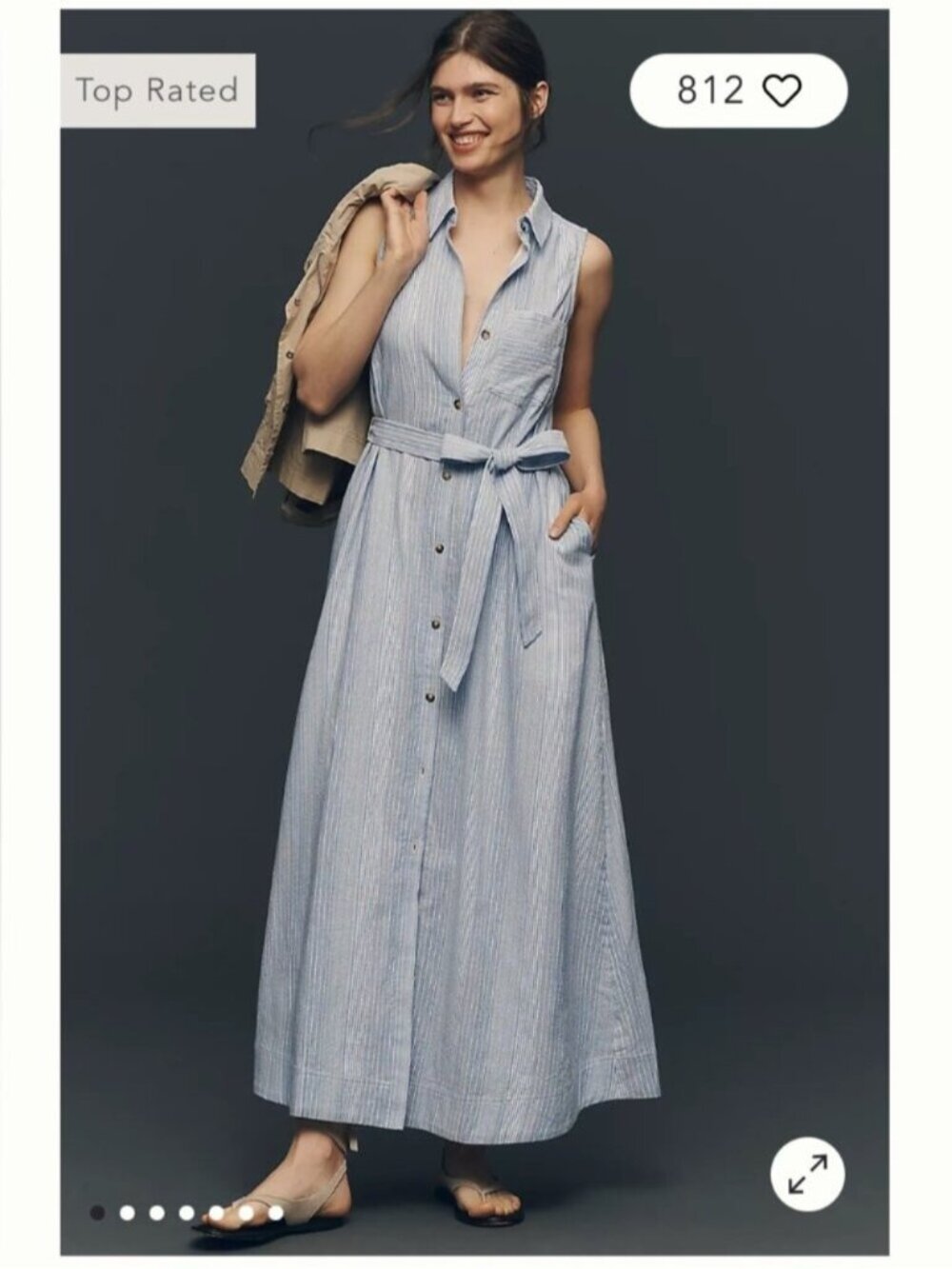 NWT Size M - Anthro Maeve Mona 100% Cotton Maxi Shirtdress w Pockets (US$ 178)